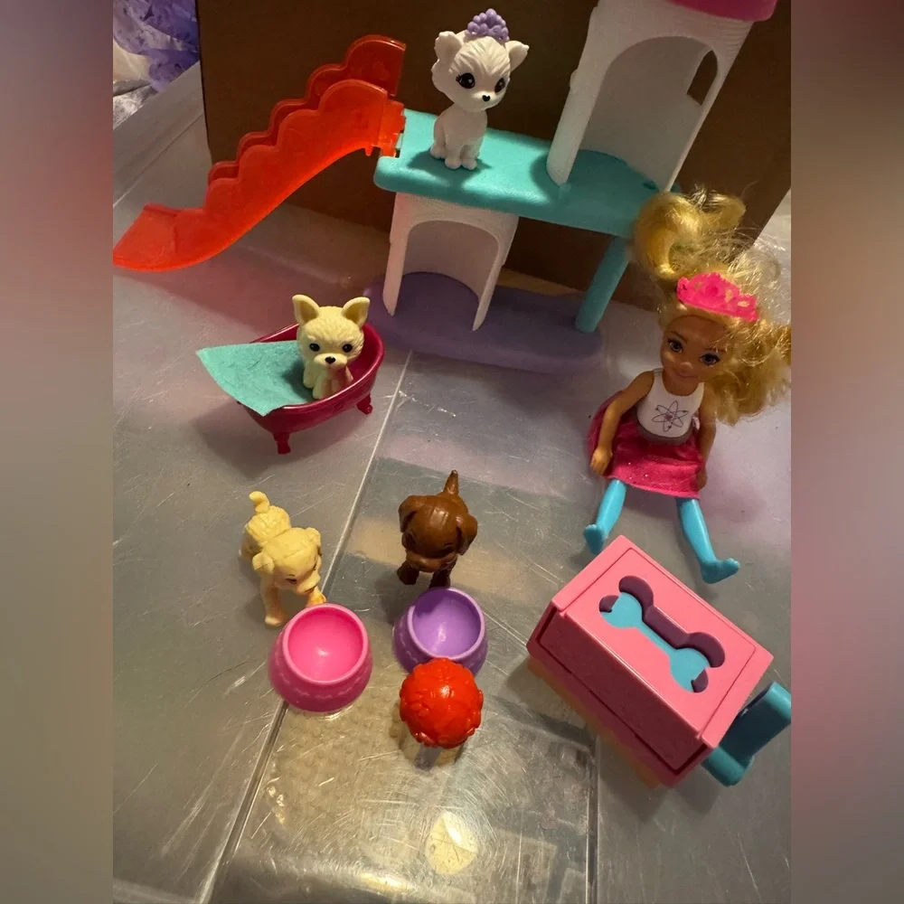 Barbie Chelsea princess pet castle & pet party celebration playset as shown